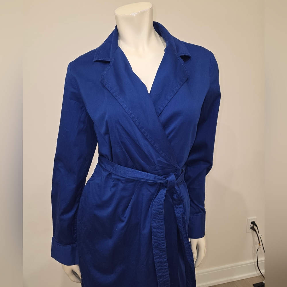 Talbots royal blue wrap poplin Midi dress with Pockets - Picture 4 of 10